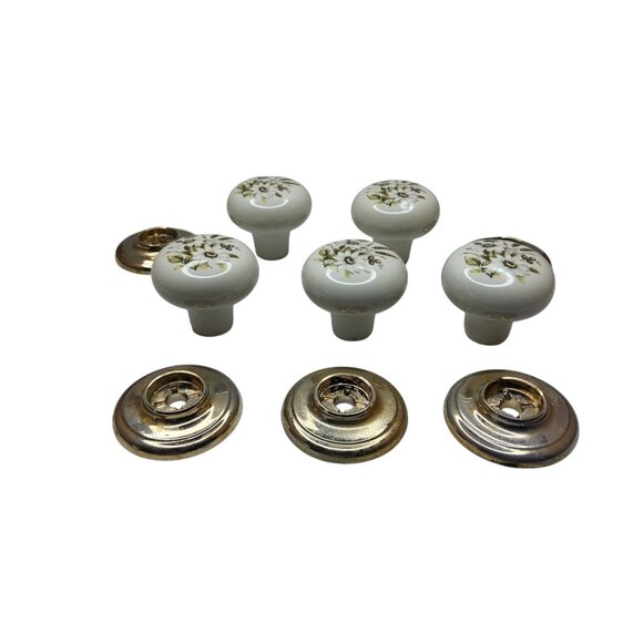 Vintage Gainsborough Hardware Porcelain Drawer Knob Daisy Motiff Ivory Gold Part - Picture 3 of 5